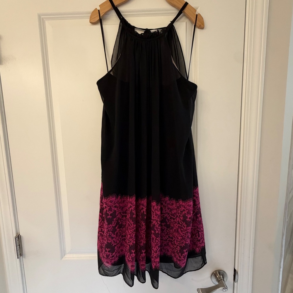 Max and Cleo Larissa Halter Dress Black Fuchsia Pink Lace Print Mini Small